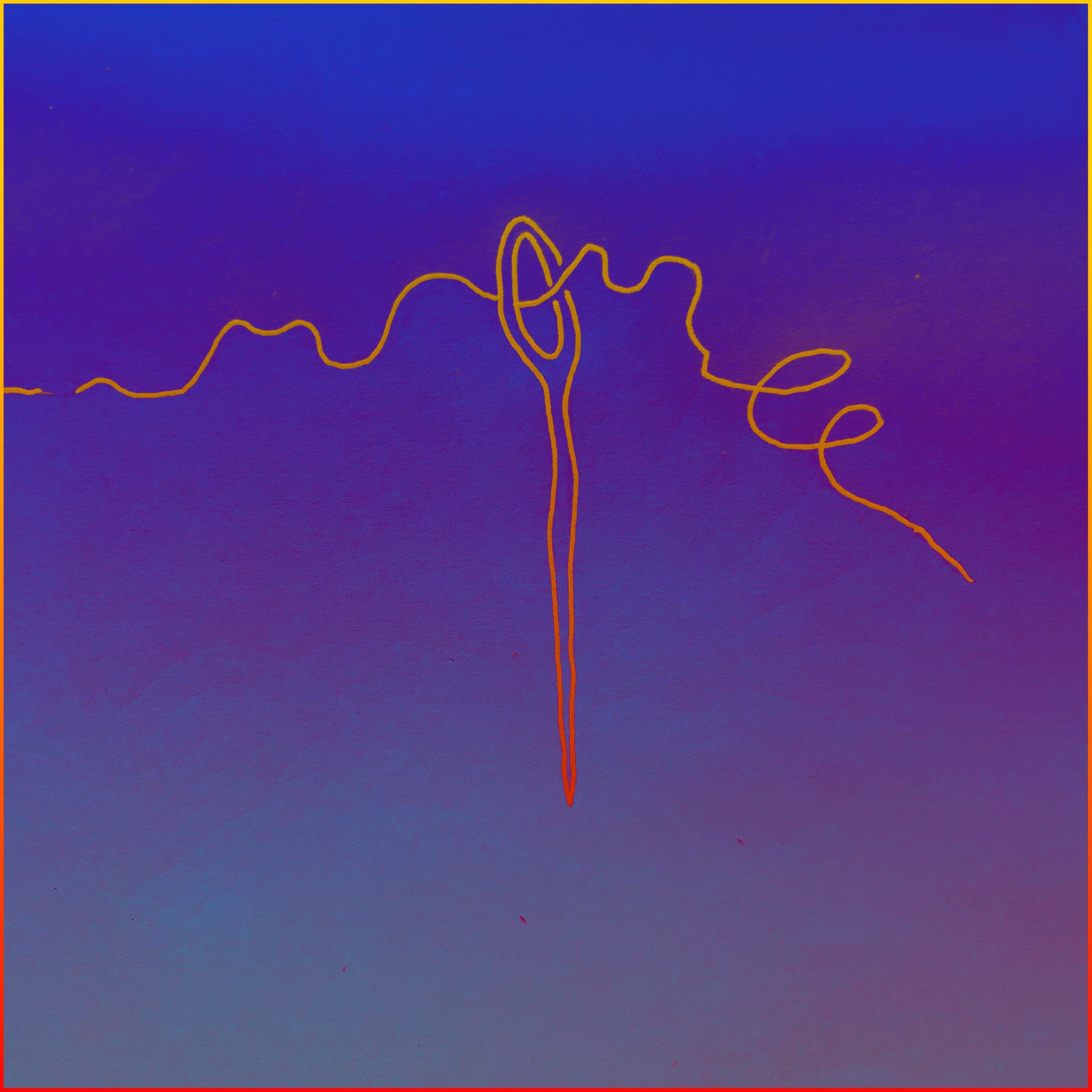 A line drawing of orange on vivid purple depicts a line threading through the eye of a needle.