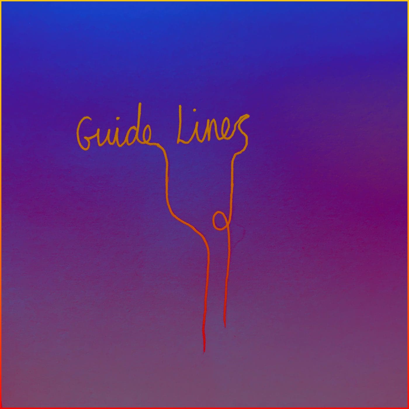 The words ‘Guide Lines’ are handwritten in orange on a vivid purple background. The ends of the words continue into string-like lines that fall and loop towards the bottom of the image.